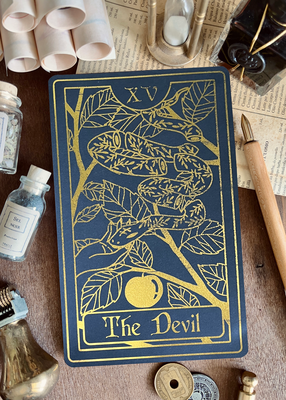 Illustration Carte de Tarot "Le Diable" (Gold Foil)