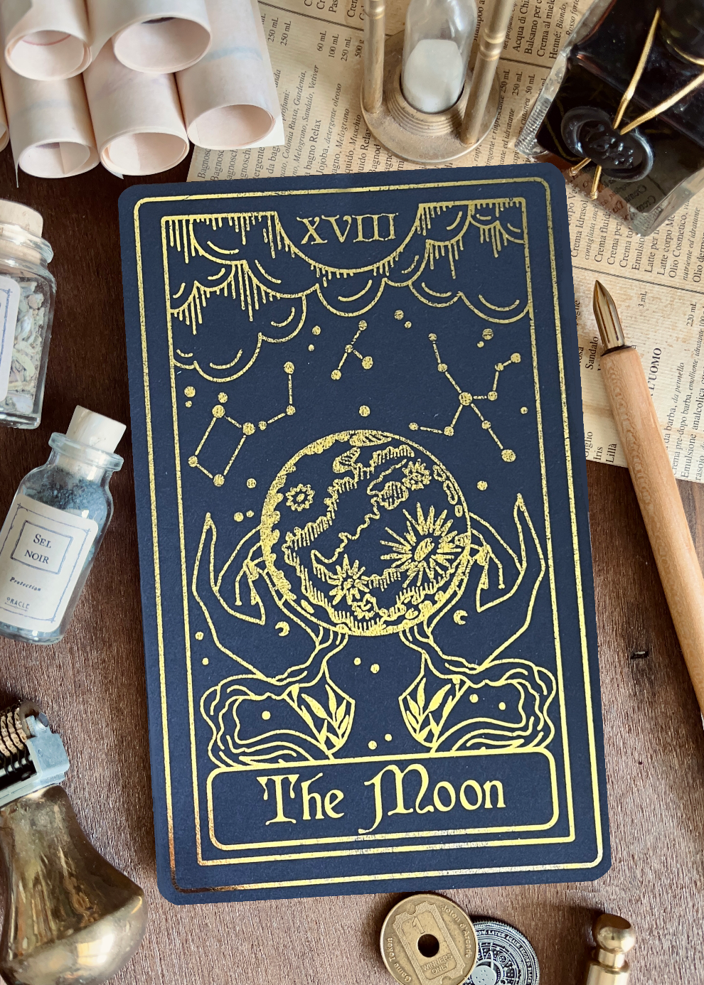 Illustration Carte de Tarot "La Lune" (Gold Foil)