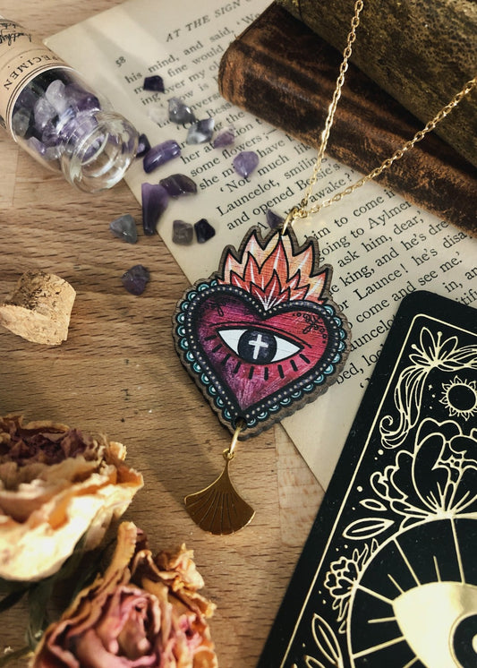 Collier pendentif en bois "Les Amoureux"